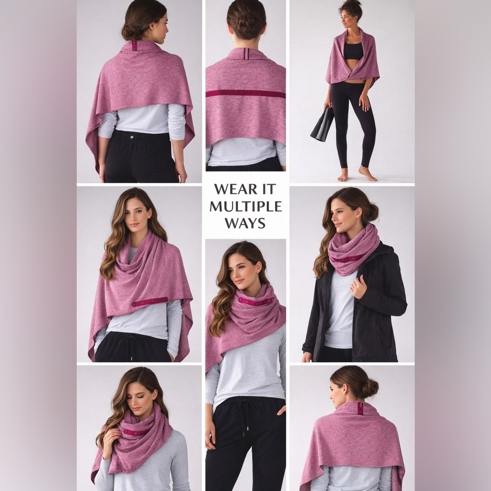 Lululemon Vinyasa Scarf Pink Snap Button Circle Scarf Athleisure OS